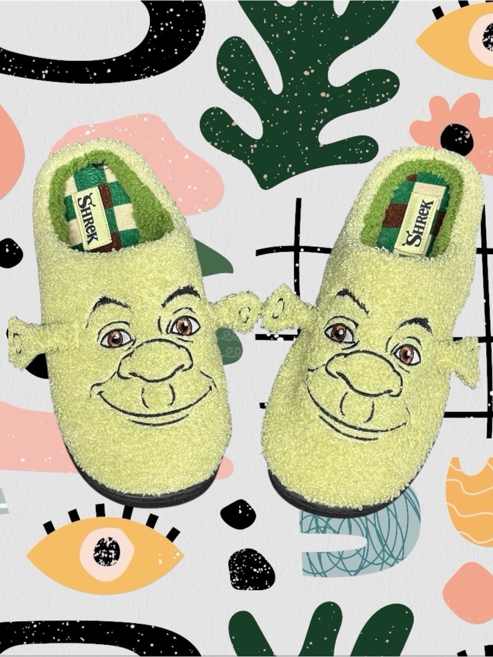 Worn Once! | Shrek | Bioworld Green Embroidered Big Face 3D Ear Fluffy Slippers